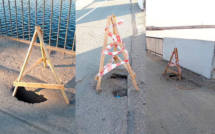 Фото разбитой Южной набережной Ижевска: сравнили состояние дороги в начале апреля и середине