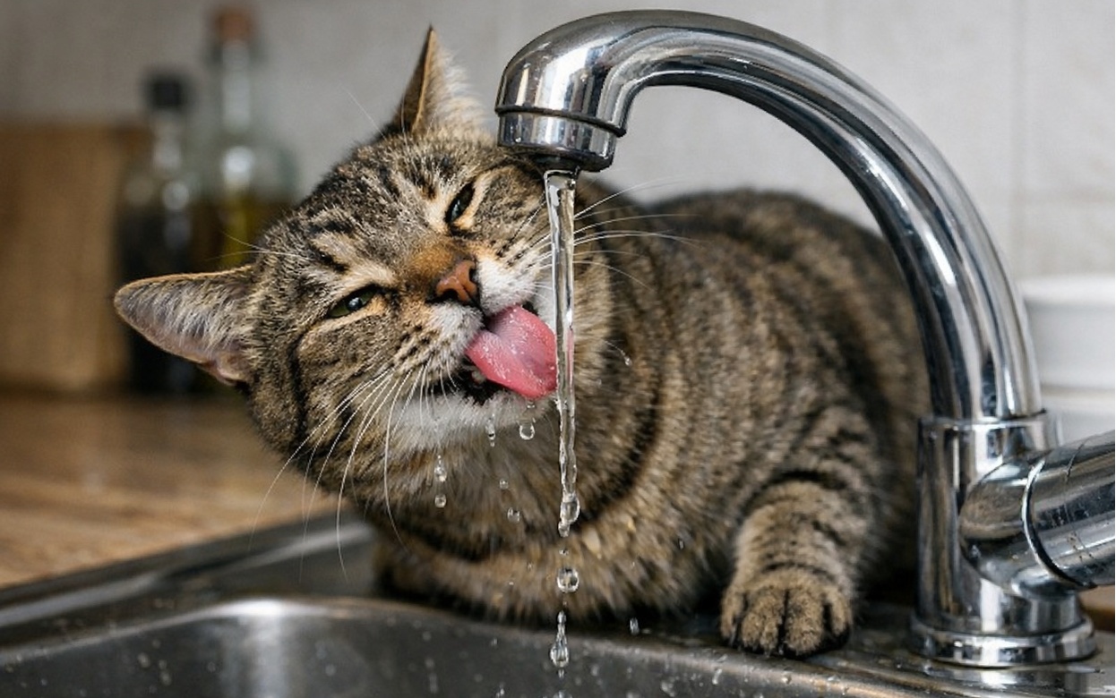 Кошка игнорирует миску с водой, но требует открыть ей кран: ученые объяснили, что это значит