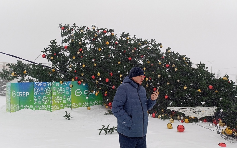 Ветер свалил новогоднюю ель в центре Воткинска