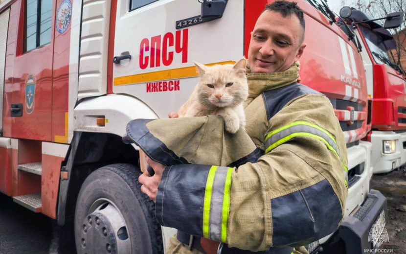 А это кот Петрович из пожарно-спасательной части села Завьялово.