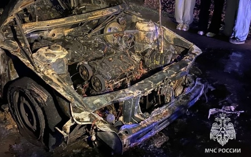 В Завьяловском районе сгорел автомобиль после ночной поездки по полю