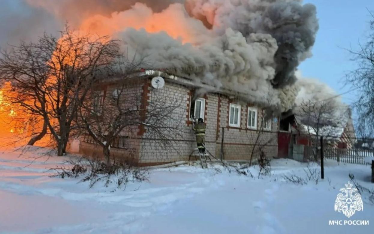 Спасатели ликвидировали пожар в деревне Большое Волково. Видео: пресс-служба МЧС по Удмуртии