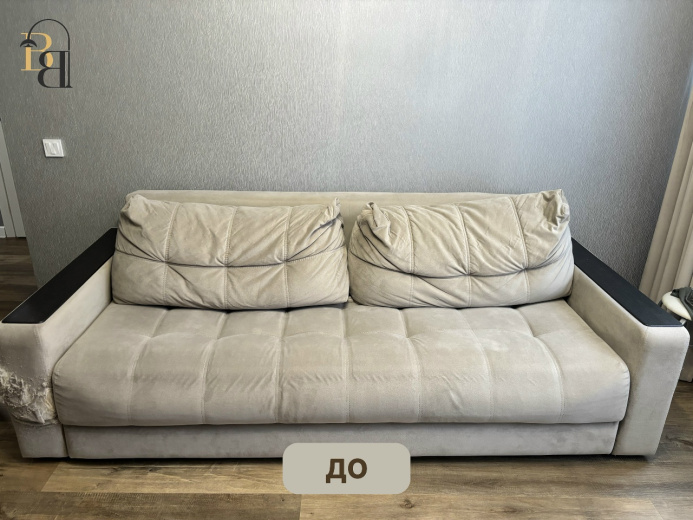 Брендовый диван итальянской фабрики MINOTTI пострадал от лап кота, сиденья износились, а наполнитель пришел в негодность. Результат реставрации впечатляет. Фото: https://vk.ru/mebizh