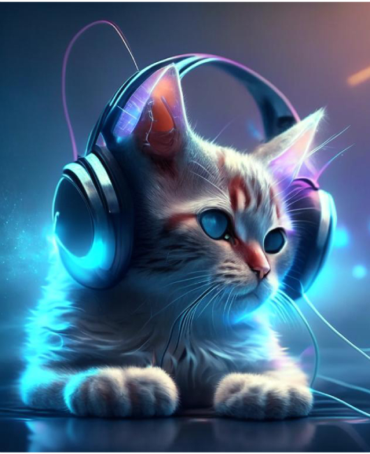 cute cat listening to music with headphones futuristic style (2).jpg