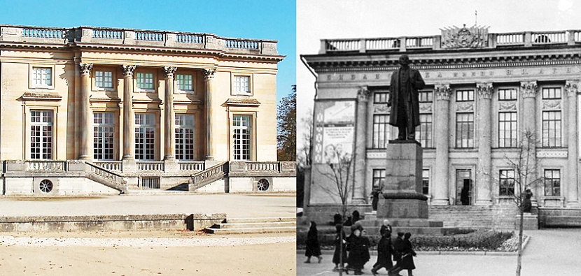 Слева - дворец в Версале, справа - здание Национальной библиотеки в Ижевске