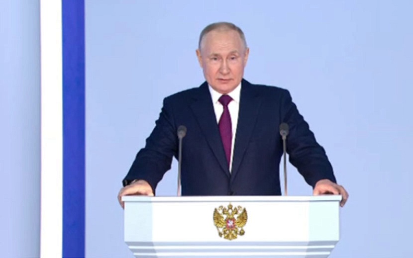 Президент России Владимир Путин обратился к Федеральному Собранию впервые с февраля 2022 года. Фото: скриншот с видео на kremlin.ru
