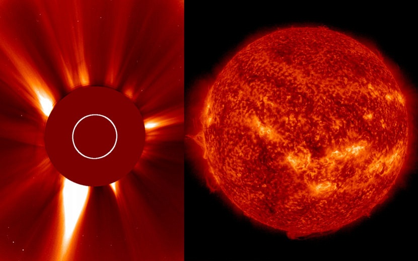 В начале недели регистрировались довольно сильные потоки солнечного ветра. Фото: xras.ru, снимки получены инструментом LASCO/C2 на борту спутника SOHO и инструментом AIA на борту спутника SDO
