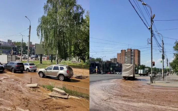 Фотофакт: потоки грязи залили перекресток в центре Ижевска