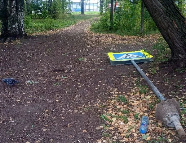 Дорожный знак вырвали из земли около УдГУ в Ижевске
