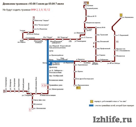 С 5 июля в Ижевске перестанут ходить 5 маршрутов трамваев