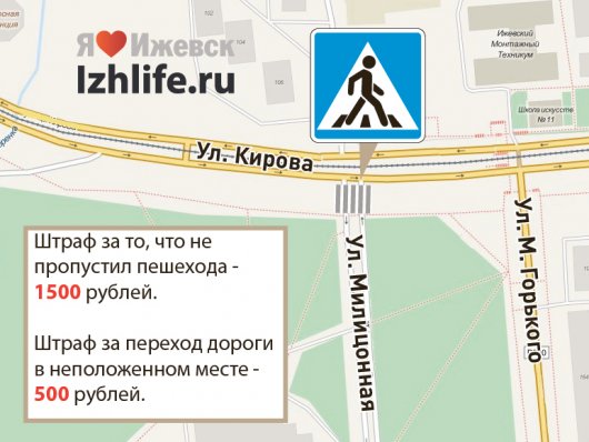В Ижевске оборудуют пешеходный переход на перекрестке улиц Кирова и Милиционной